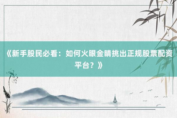 《新手股民必看：如何火眼金睛挑出正规股票配资平台？》