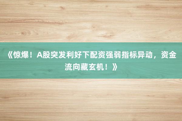 《惊爆！A股突发利好下配资强弱指标异动，资金流向藏玄机！》