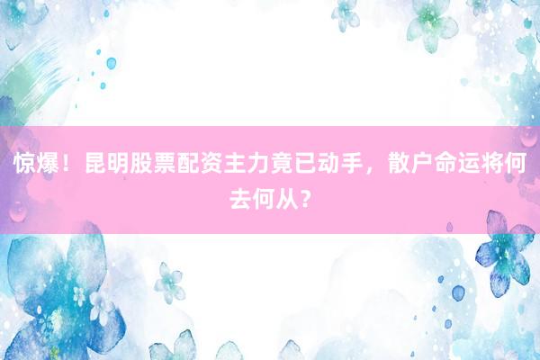 惊爆！昆明股票配资主力竟已动手，散户命运将何去何从？