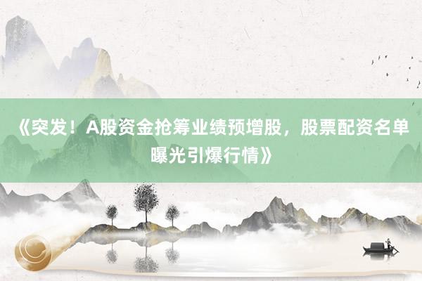 《突发！A股资金抢筹业绩预增股，股票配资名单曝光引爆行情》