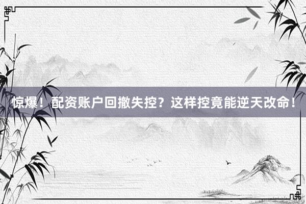 惊爆！配资账户回撤失控？这样控竟能逆天改命！
