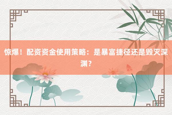 惊爆！配资资金使用策略：是暴富捷径还是毁灭深渊？