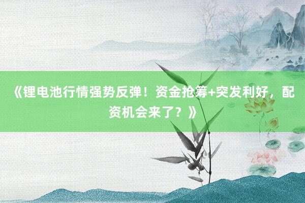 《锂电池行情强势反弹！资金抢筹+突发利好，配资机会来了？》