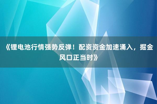 《锂电池行情强势反弹！配资资金加速涌入，掘金风口正当时》