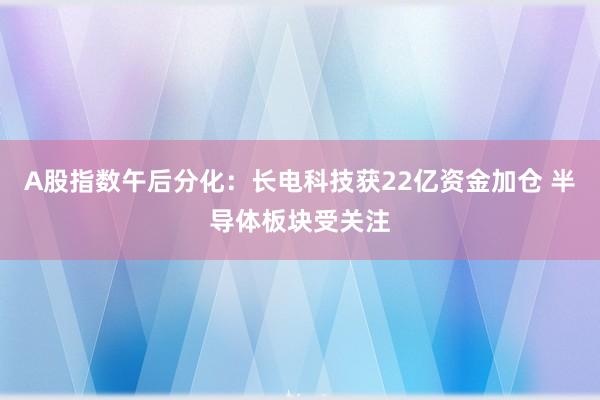 A股指数午后分化：长电科技获22亿资金加仓 半导体板块受关注