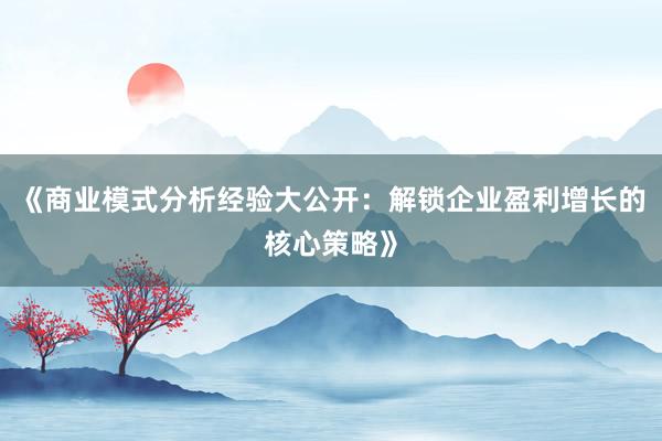 《商业模式分析经验大公开：解锁企业盈利增长的核心策略》