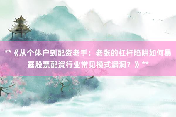 **《从个体户到配资老手：老张的杠杆陷阱如何暴露股票配资行业常见模式漏洞？》**