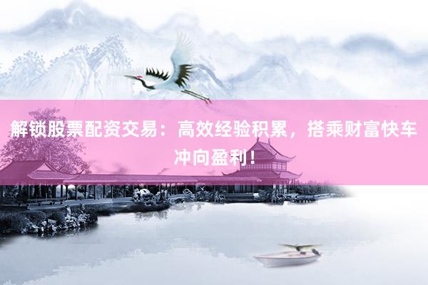 解锁股票配资交易：高效经验积累，搭乘财富快车冲向盈利！